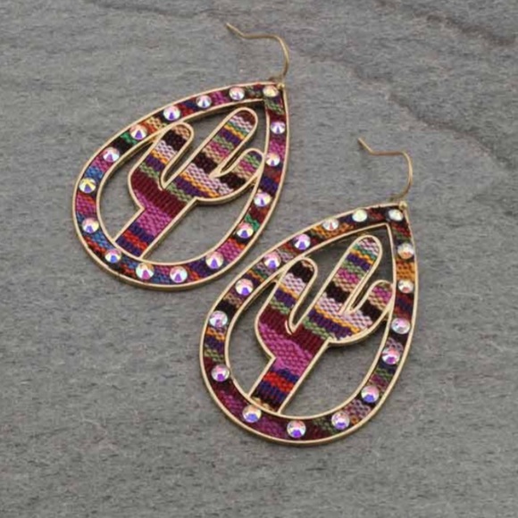 Jewelry - Serape Print Cactus Teardrop Fish Hook Earrings